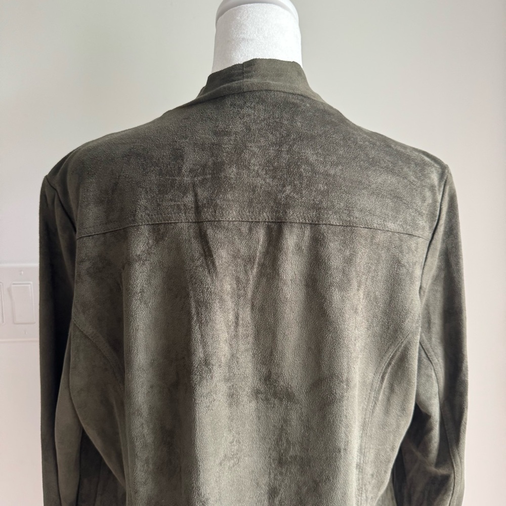 V CRISTINA Olive Faux Suede Embroidered Long Sleeve Cardigan Jacket Size M - Picture 10 of 13